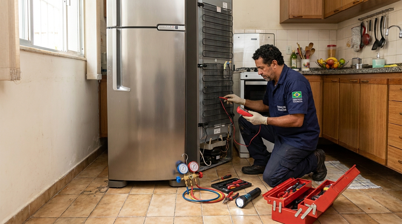 Técnico de conserto de geladeira em residência em Maringá‑PR